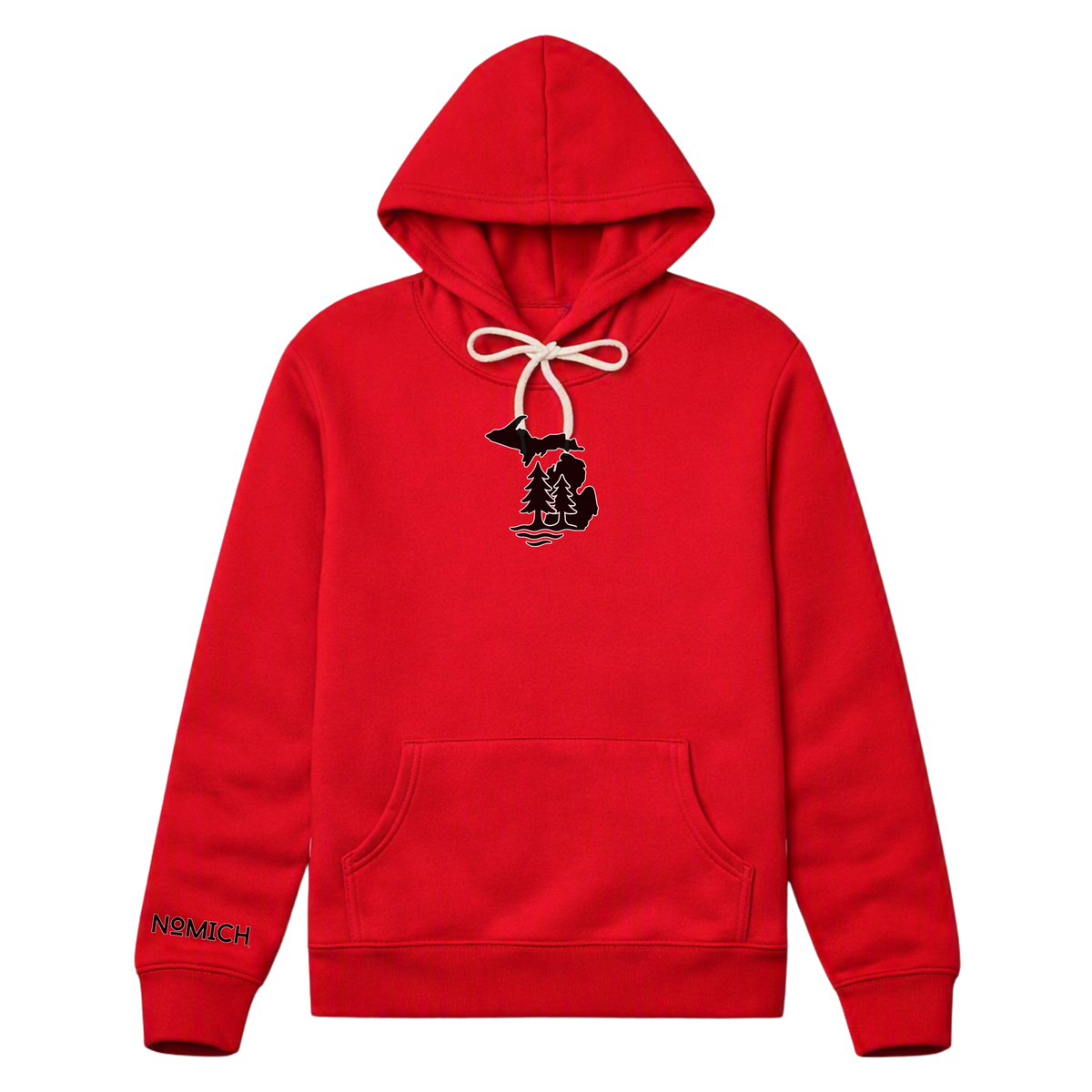 NoMich® Game Day — Red & Black Hoodie | Where Pines Meet Shorelines™