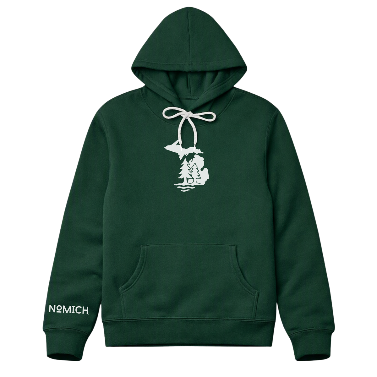 NoMich® Game Day — Forest Green & White Hoodie | Where Pines Meet Shorelines™