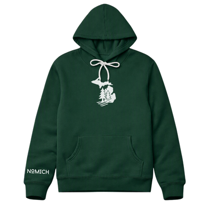 NoMich® Game Day — Forest Green & White Hoodie | Where Pines Meet Shorelines™