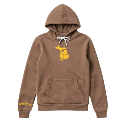 NoMich® Game Day — Brown & Gold Hoodie | Where Pines Meet Shorelines™
