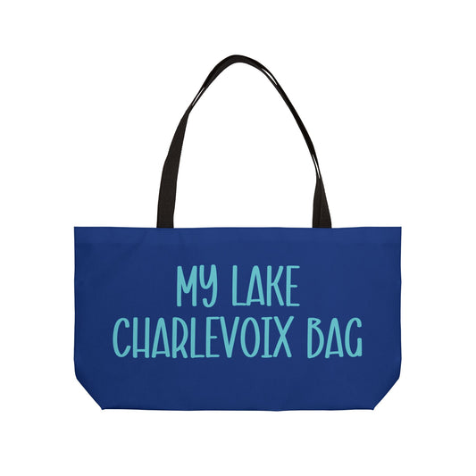 My Lake Charlevoix Weekender Tote Bag - Dark Blue Canvas