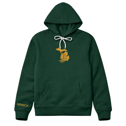 NoMich® Game Day — Green & Gold Hoodie | Where Pines Meet Shorelines™