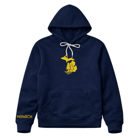 NoMich® Game Day — Navy & Gold Hoodie | Where Pines Meet Shorelines™