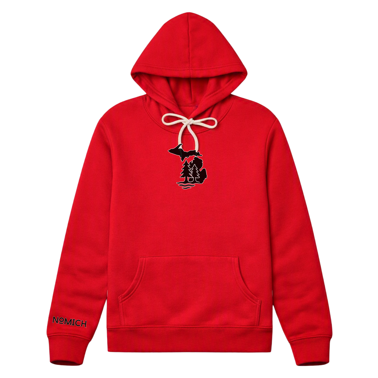 NoMich® Game Day — Red & Black Hoodie | Where Pines Meet Shorelines™