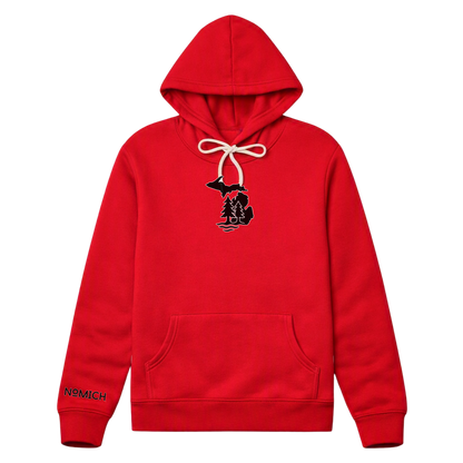 NoMich® Game Day — Red & Black Hoodie | Where Pines Meet Shorelines™