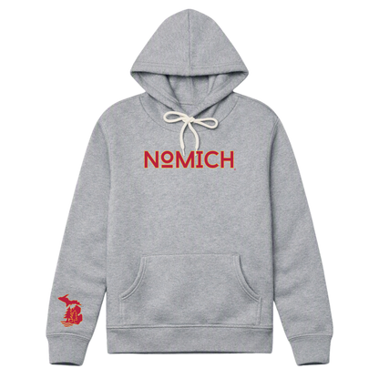 NoMich® Game Day — Crimson & Gold on Athletic Gray Hoodie | NoMich® Front