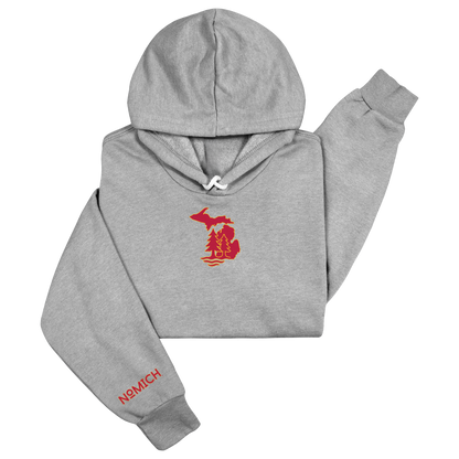 NoMich® Game Day — Crimson & Gold on Athletic Gray Hoodie | Where Pines Meet Shorelines™
