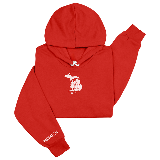 NoMich® Game Day — Red & White Hoodie | Where Pines Meet Shorelines™