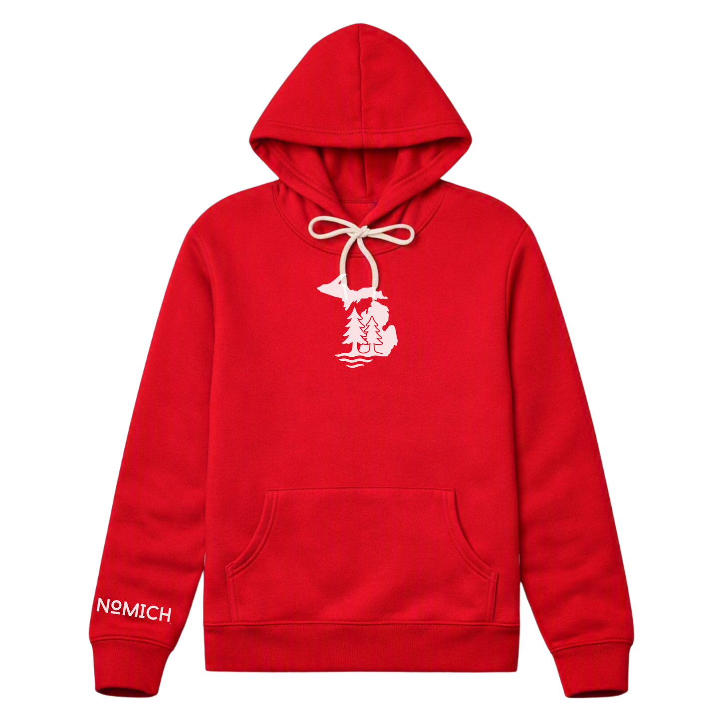 NoMich® Game Day — Red & White Hoodie | Where Pines Meet Shorelines™