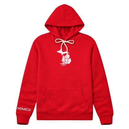 NoMich® Game Day — Red & White Hoodie | Where Pines Meet Shorelines™