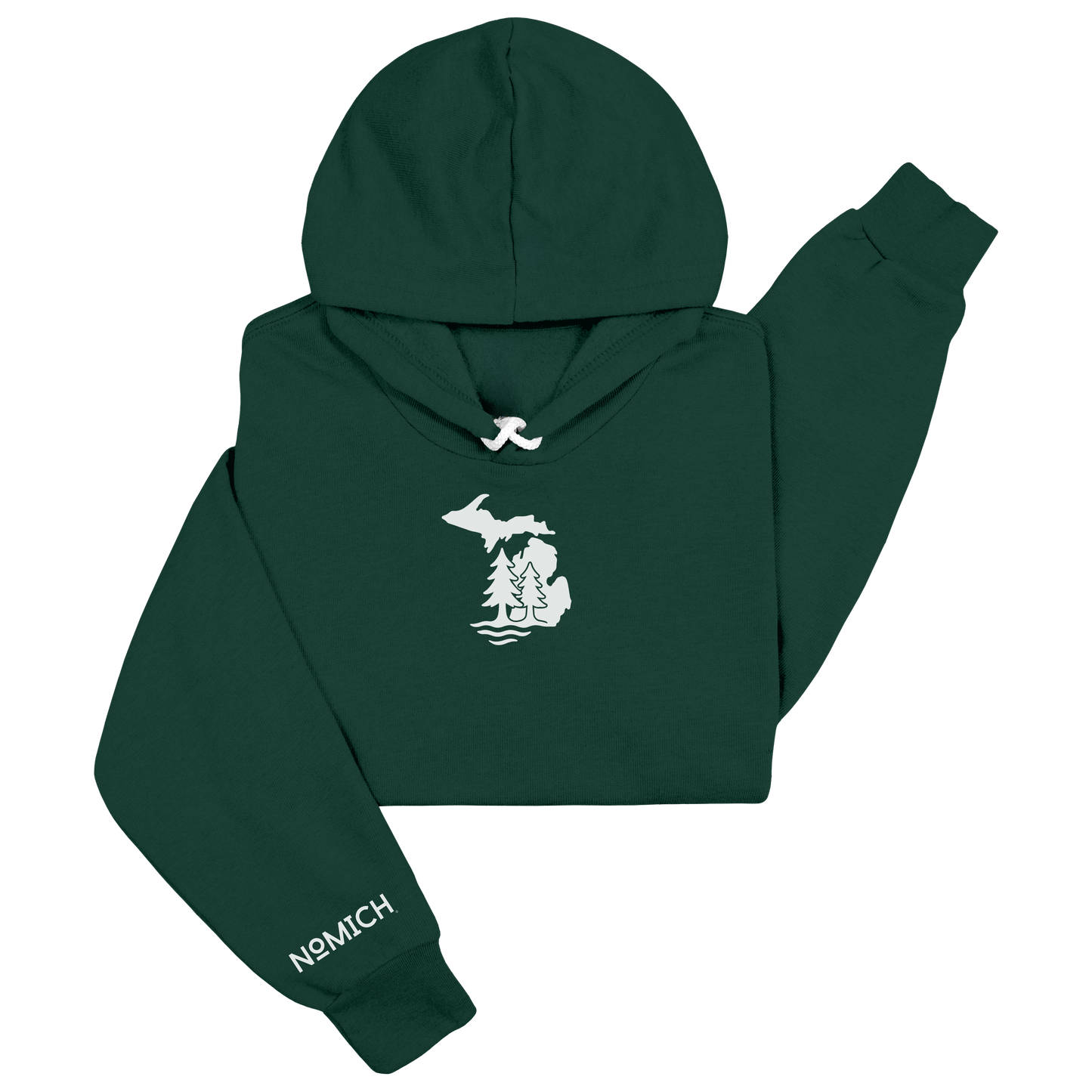 NoMich® Game Day — Forest Green & White Hoodie | Where Pines Meet Shorelines™
